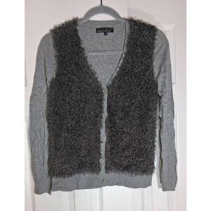 B+ab womens small cardigan sweater nylon Angora gray fluffy soft quiet luxury